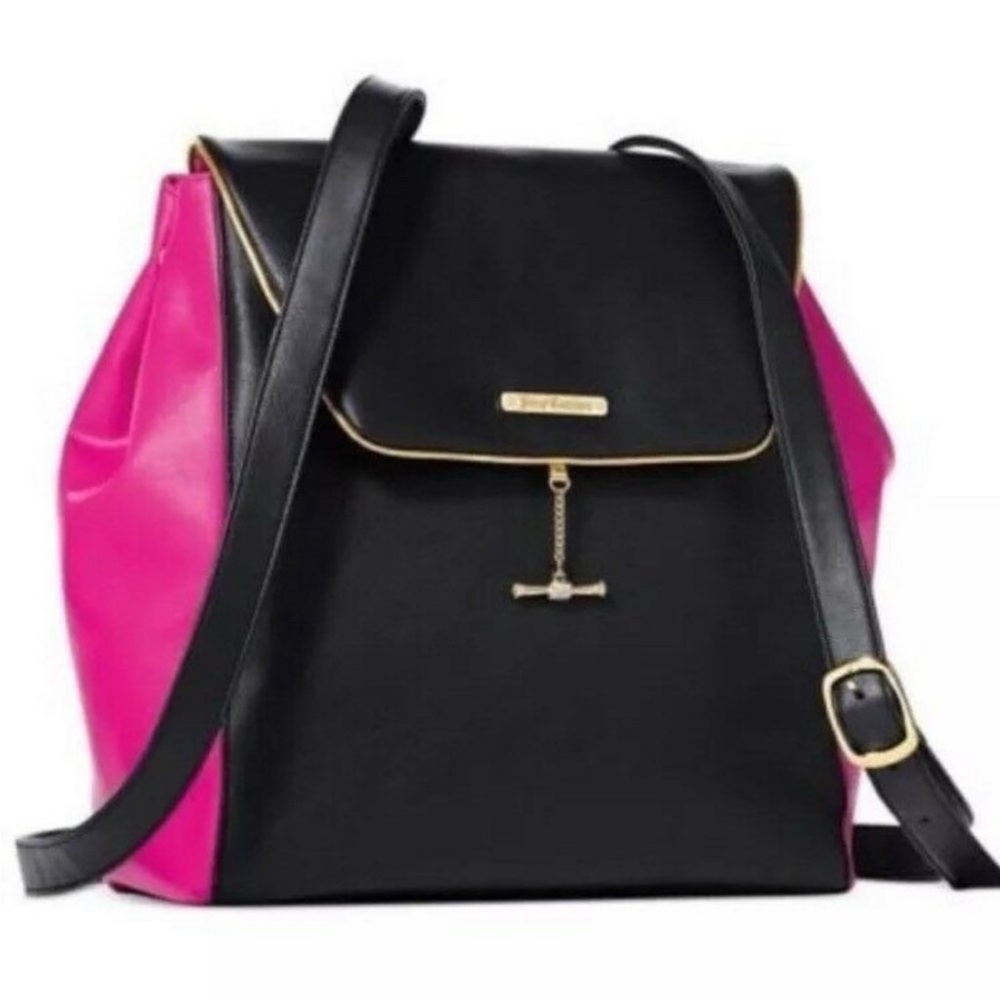 Juicy Couture Black Pink Backpack Y2K 2000s Logo Gold Hardware NWT